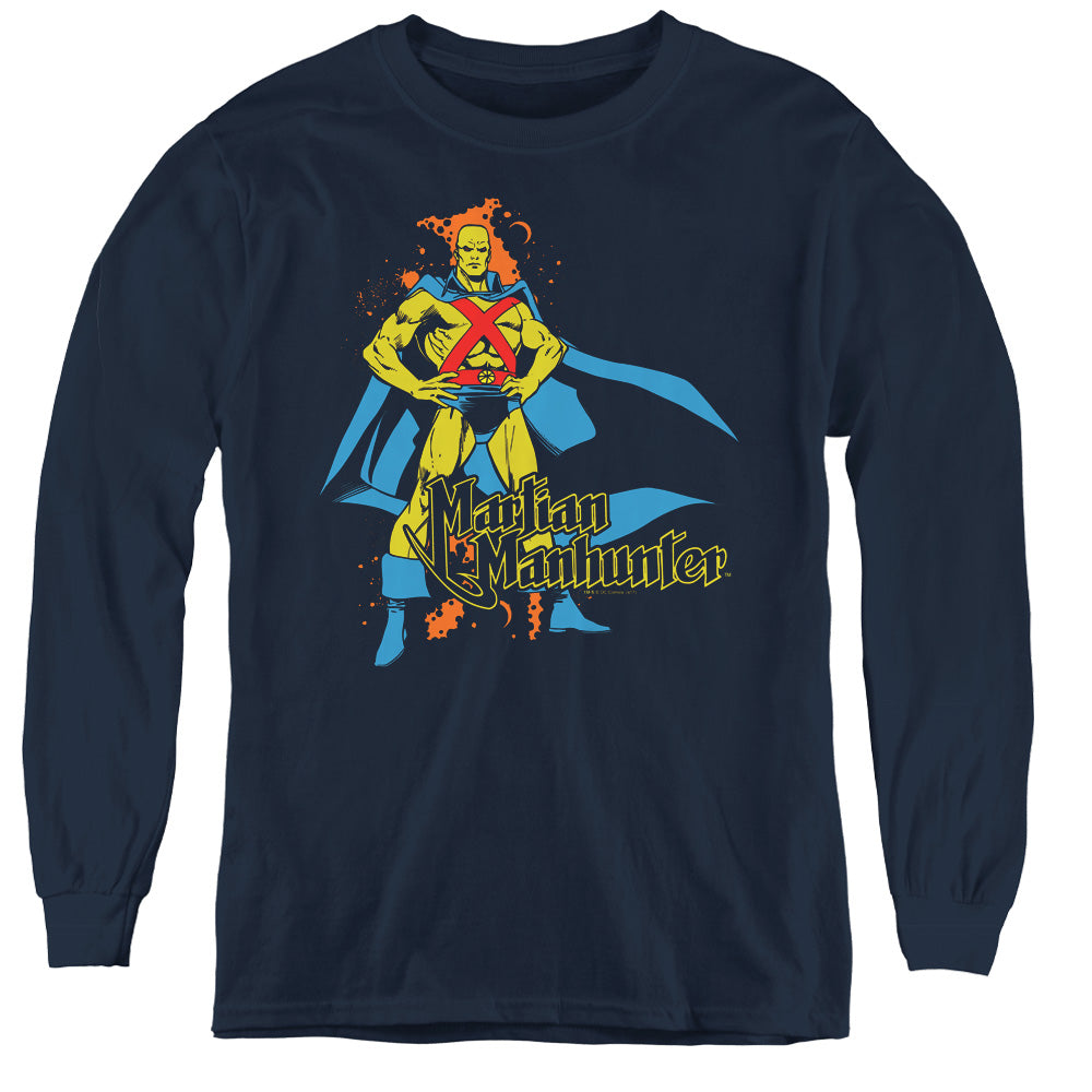 DC Comics Martian Manhunter Long Sleeve Kids Youth T Shirt Navy Blue Officially Licensed