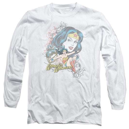 DC Comics Wonder Scroll Mens Long Sleeve Shirt White Officially Licensed