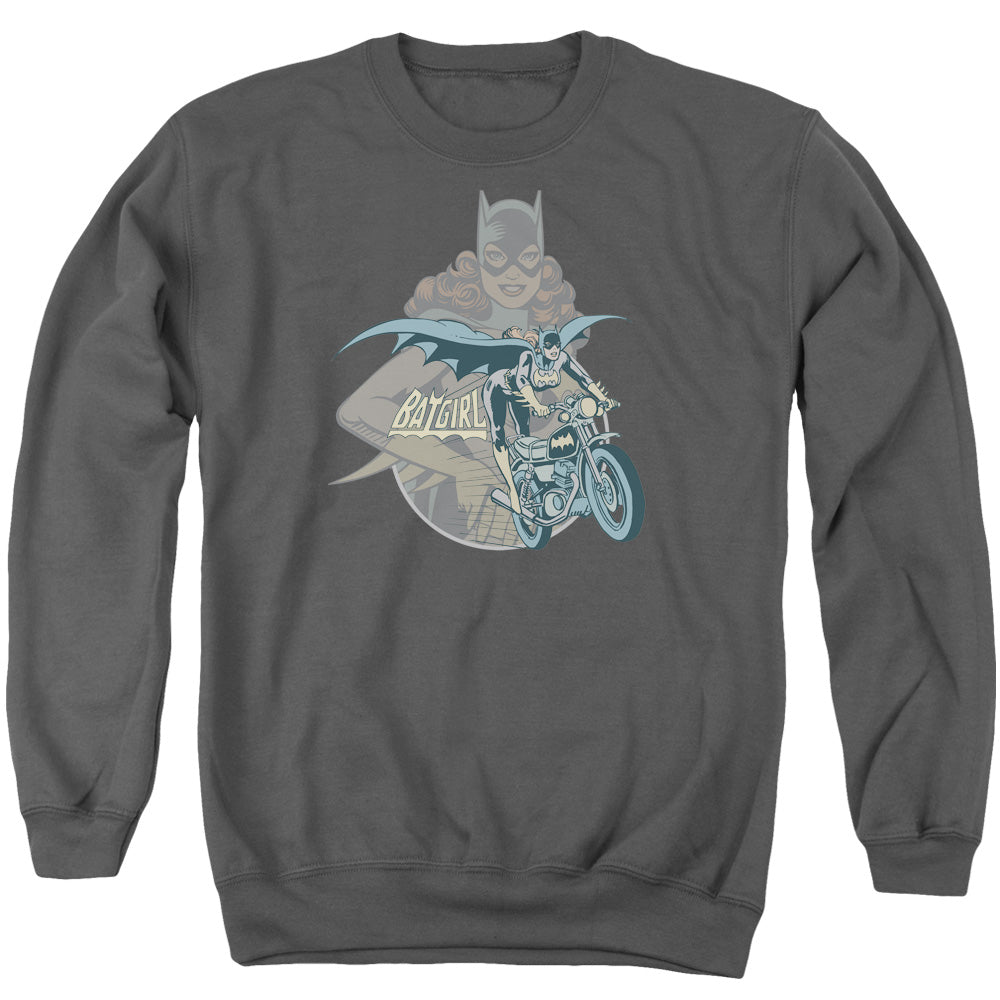 Dc Batgirl Biker Mens Crewneck Sweatshirt Charcoal