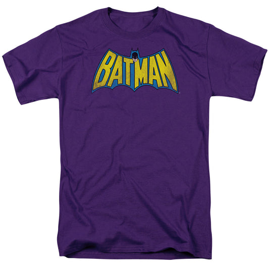 DC Comics Classic Batman Logo Distressed Mens T Shirt Purple Officially Licensed