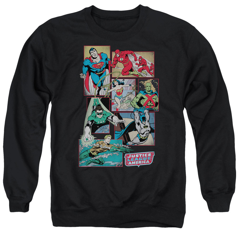 DC Comics Justice League Boxes Mens Crewneck Sweatshirt Black Officially Licensed