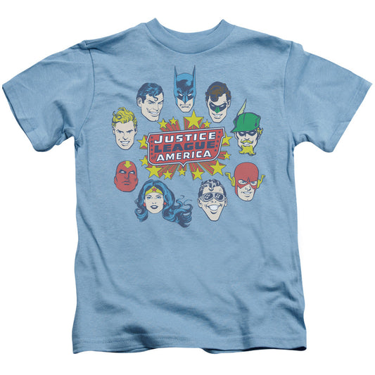 DC Comics Justice Head Circle Juvenile Kids Youth T Shirt Carolina Blue Officially Licensed