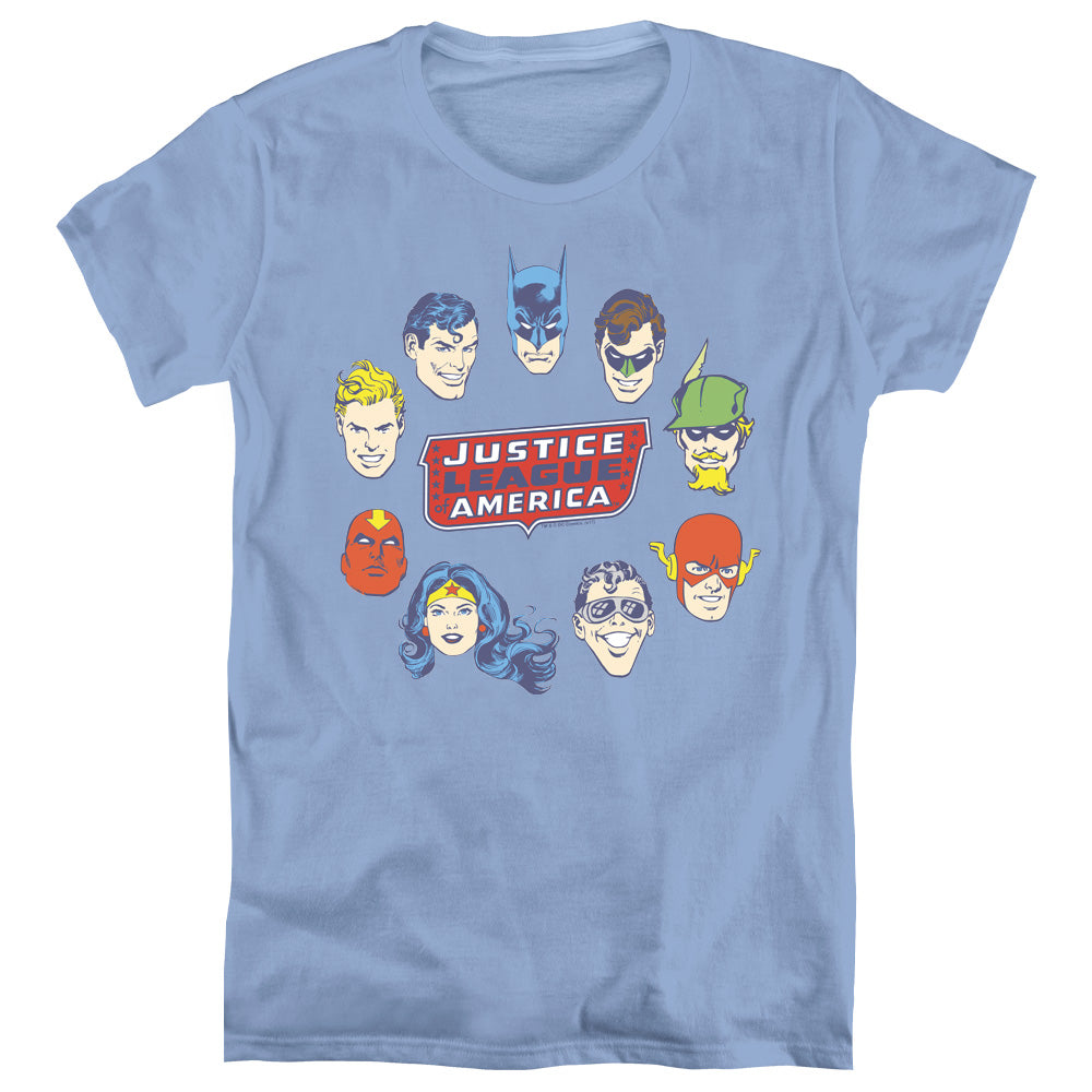 DC Comics Justice Head Circle Womens T Shirt Carolina Blue Officially Licensed