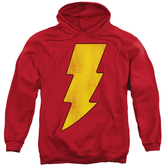 DC Comics Shazam Logo Distressed Mens Hoodie Red Officially Licensed