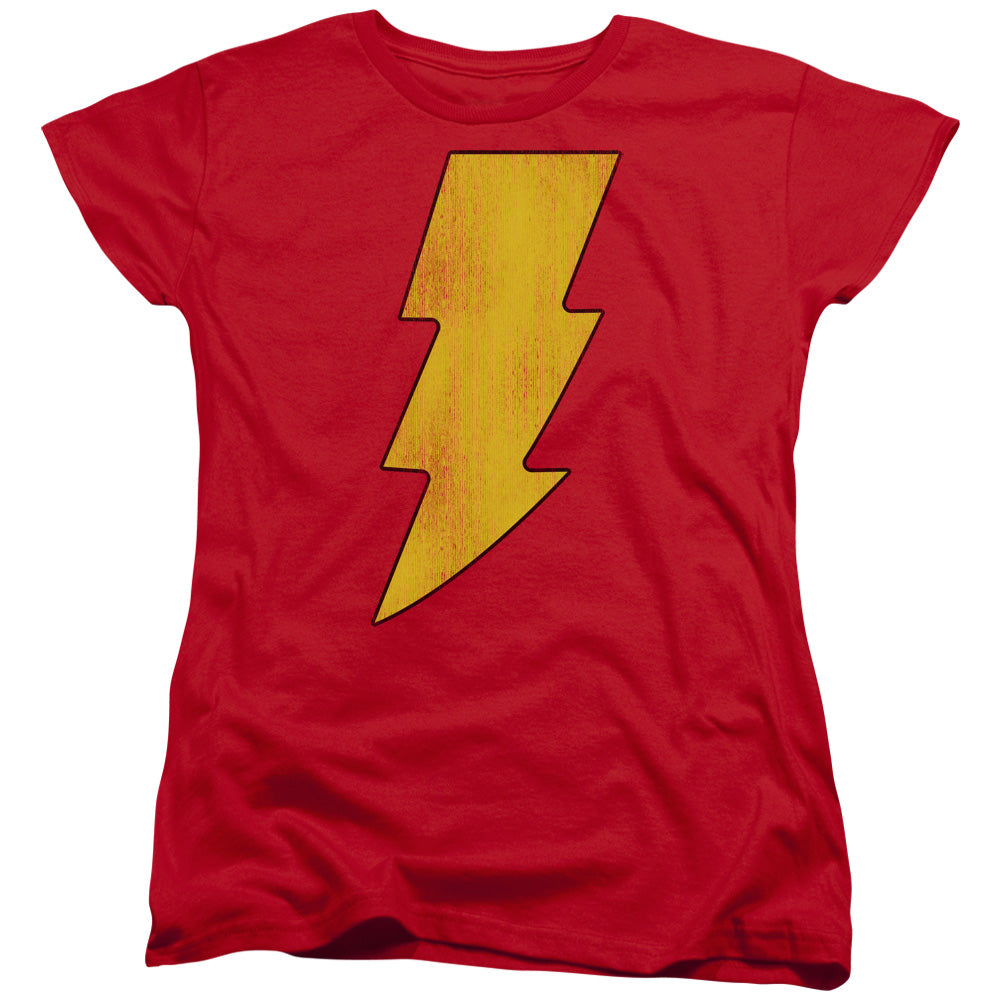 DC Comics Shazam Logo Distressed Womens T Shirt Red Officially Licensed