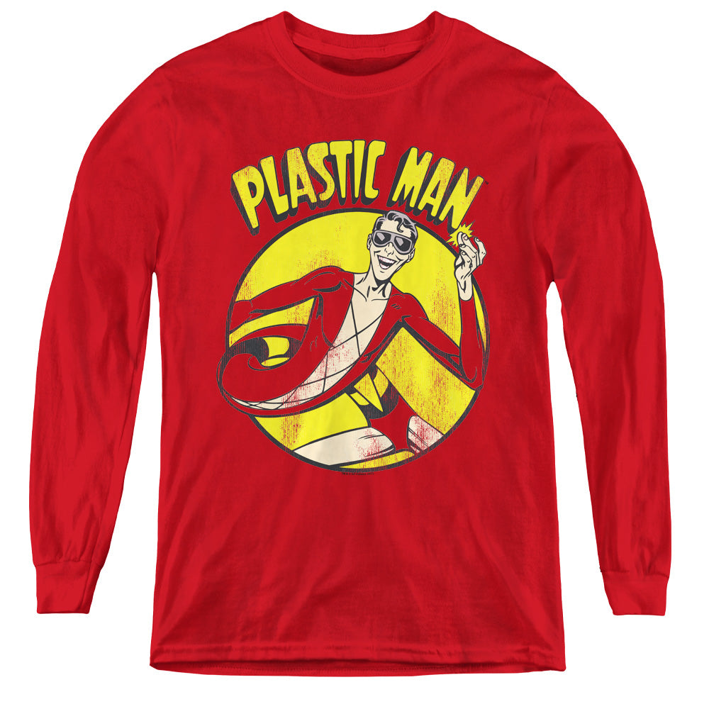 DC Comics Plastic Man Long Sleeve Kids Youth T Shirt Red Officially Licensed