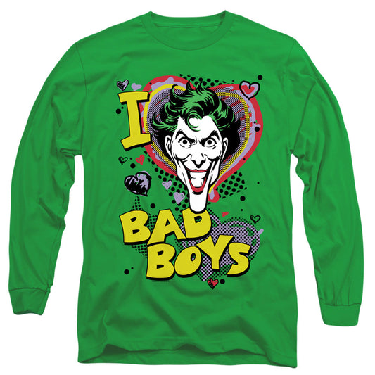 DC Comics I Heart Bad Boys 2 Mens Long Sleeve Shirt Kelly Green Officially Licensed