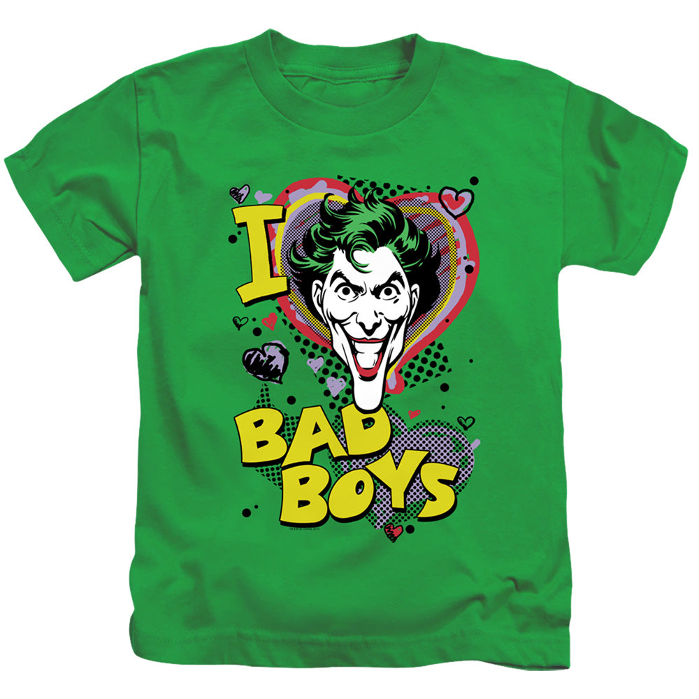 DC Comics I Heart Bad Boys 2 Juvenile Kids Youth T Shirt Kelly Green Officially Licensed
