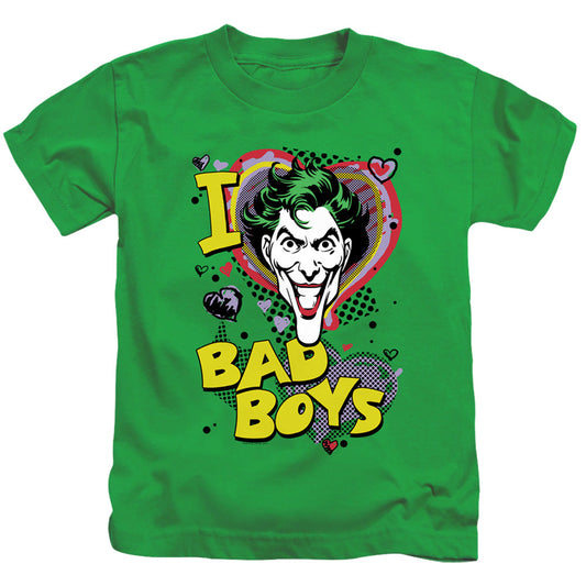 DC Comics I Heart Bad Boys 2 Juvenile Kids Youth T Shirt Kelly Green Officially Licensed