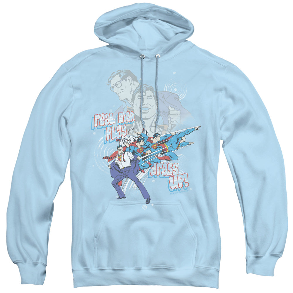 DC Comics Real Men Mens Hoodie Light Blue Officially Licensed