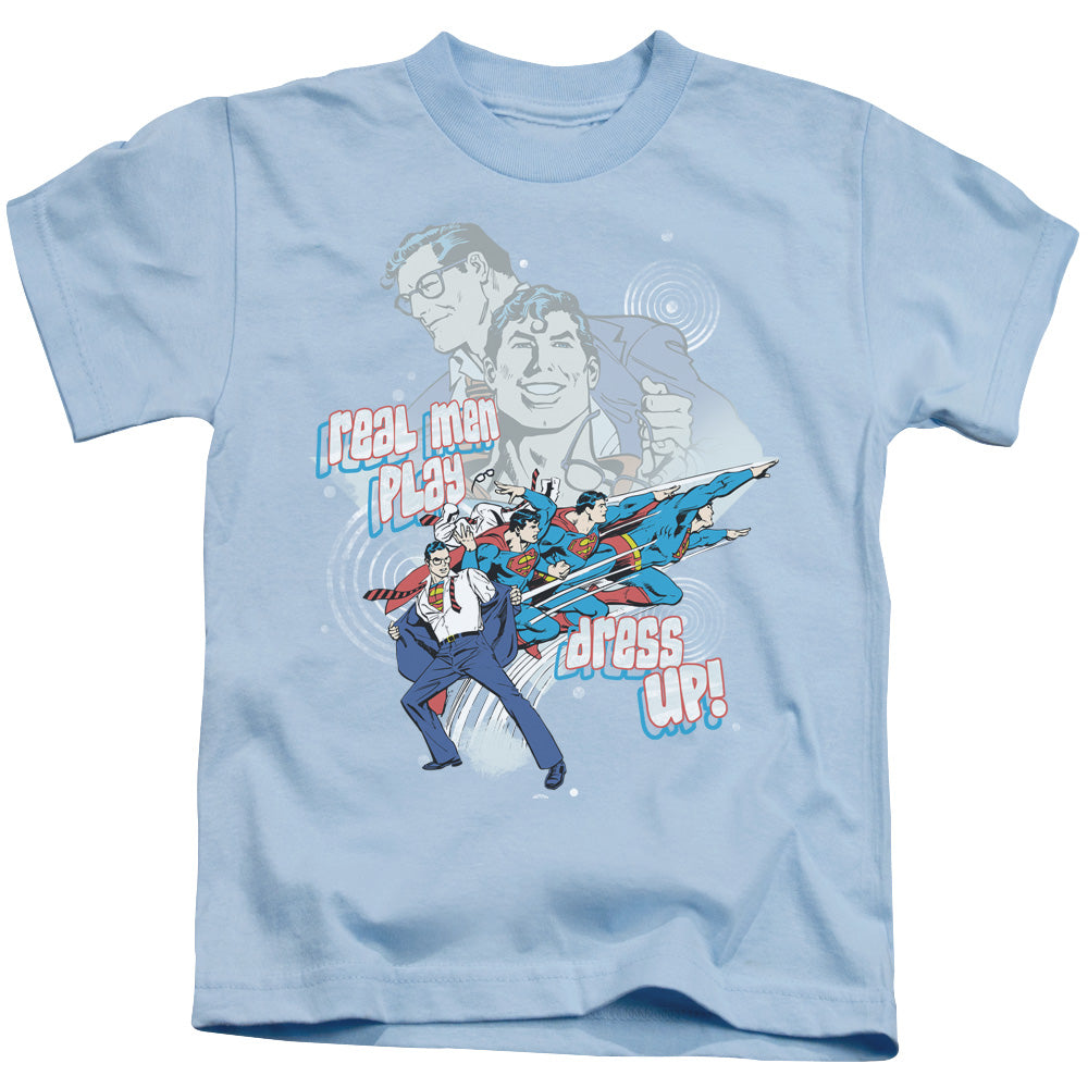 DC Comics Real Men Juvenile Kids Youth T Shirt Light Blue Officially Licensed