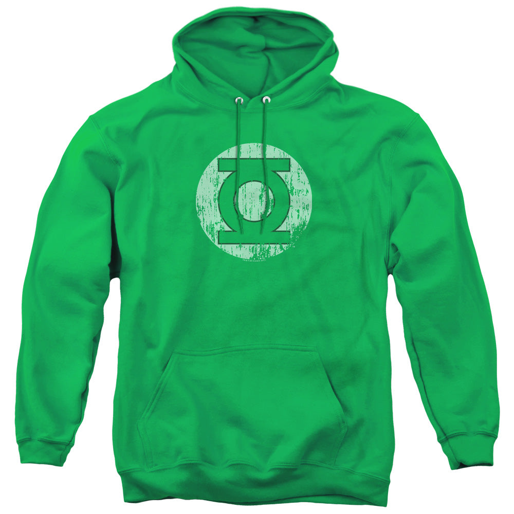 DC Comics Distressed Lantern Logo Mens Hoodie Kelly Green Officially Licensed