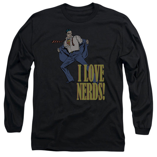 DC Comics I Love Nerds Mens Long Sleeve Shirt Black Officially Licensed