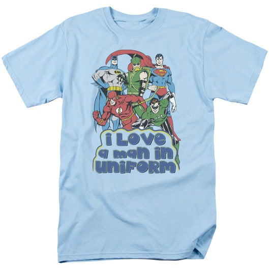 DC Comics I Love a Man in Uniform Mens T Shirt Light Blue Officially Licensed