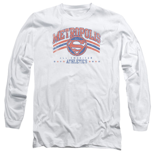 DC Comics Metropolis Athletics Mens Long Sleeve Shirt White Officially Licensed