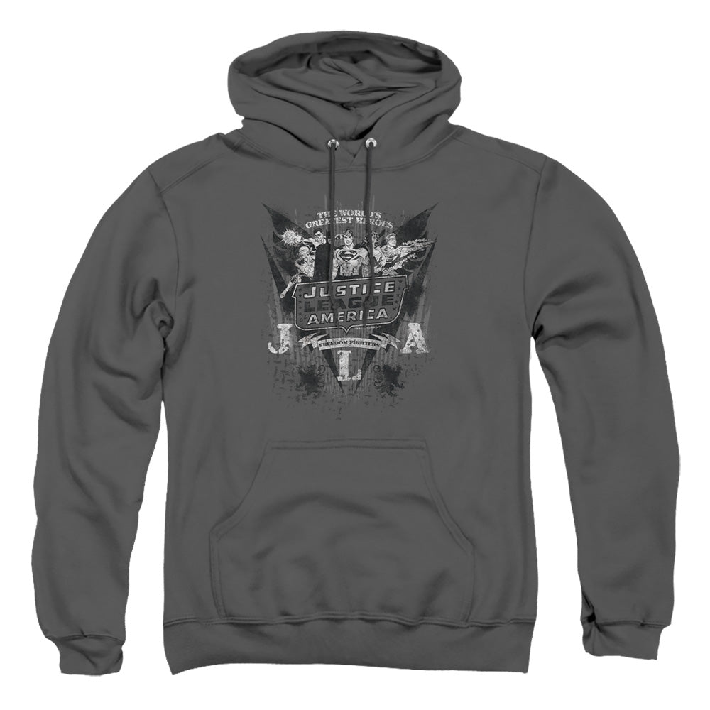 Dc Greatest Heroes Mens Hoodie Charcoal Officially Licensed