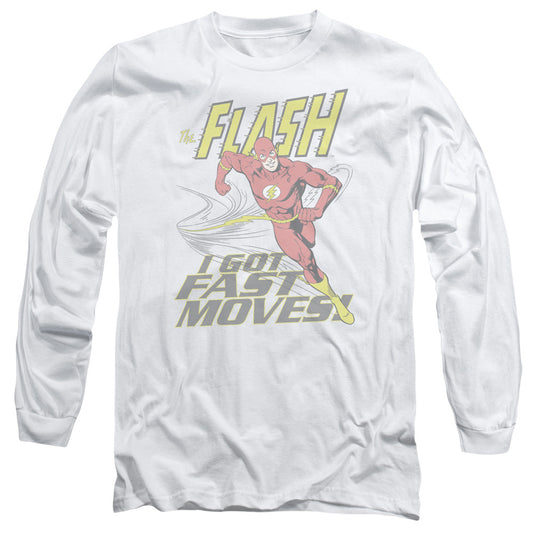 DC Comics Flash Fast Moves Mens Long Sleeve Shirt White Officially Licensed