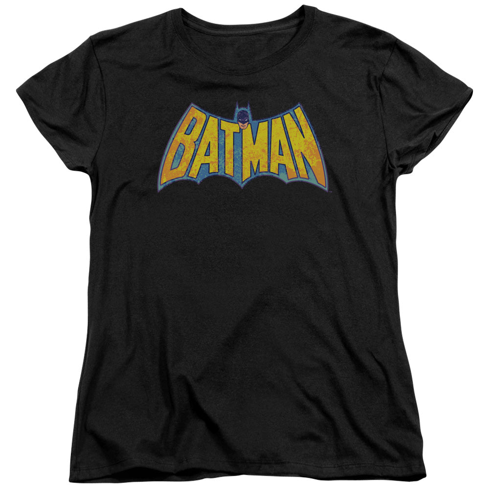 DC Comics Batman Neon Distress Logo Womens T Shirt Black Officially Licensed