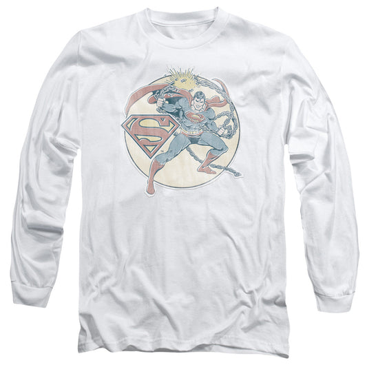 DC Comics Retro Superman Iron on Mens Long Sleeve Shirt White Officially Licensed