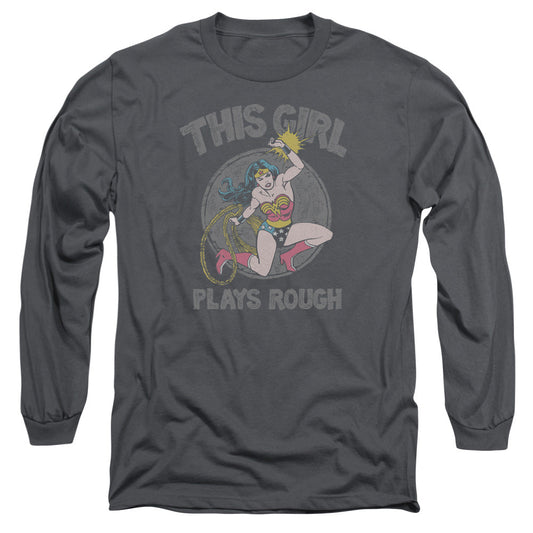 DC Comics Plays Rough Mens Long Sleeve Shirt Charcoal Officially Licensed