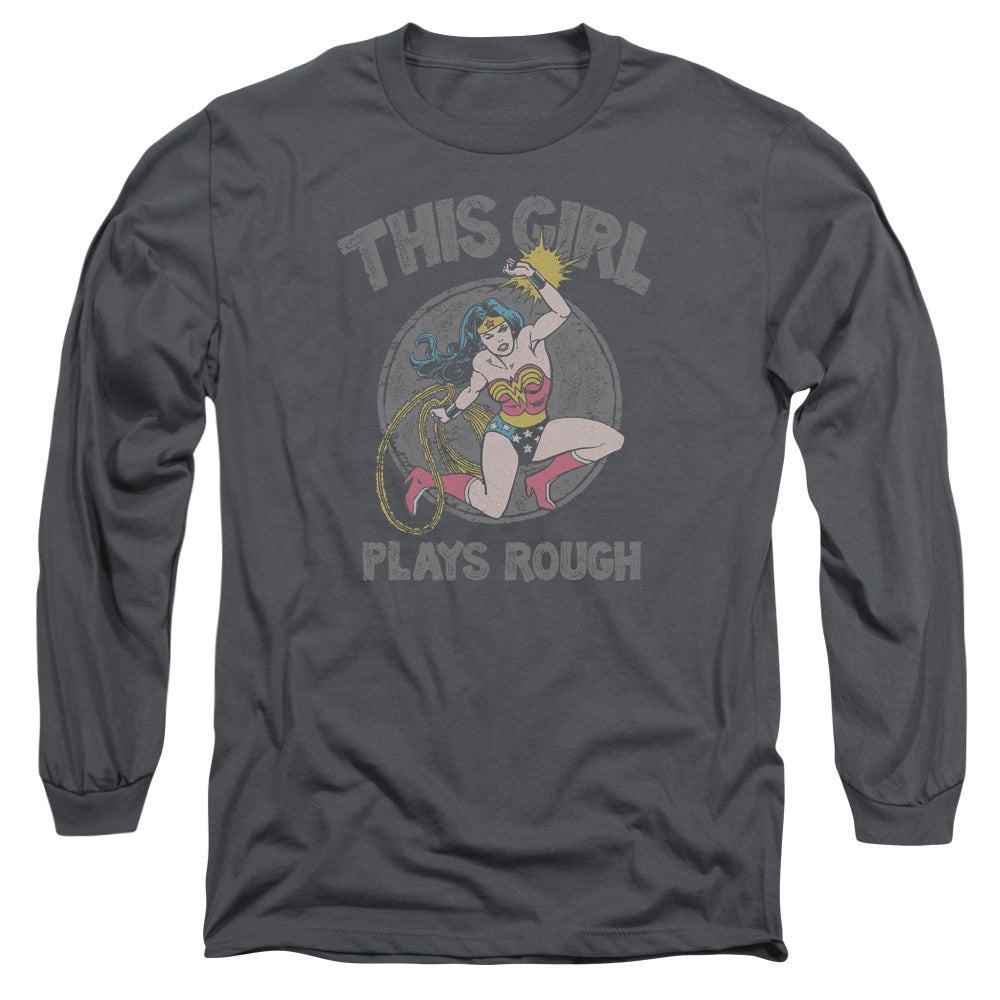 Dc Plays Rough Mens Long Sleeve Shirt Charcoal Officially Licensed