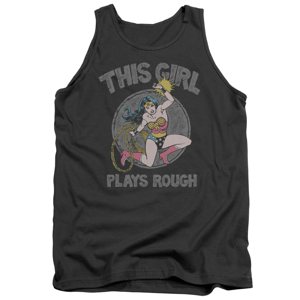 Dc Plays Rough Mens Tank Top Shirt Charcoal Officially Licensed