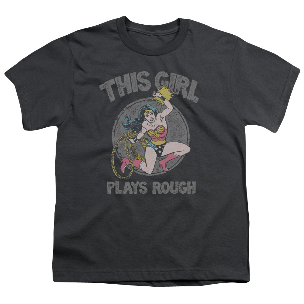 DC Comics Plays Rough Kids Youth T Shirt Charcoal Officially Licensed