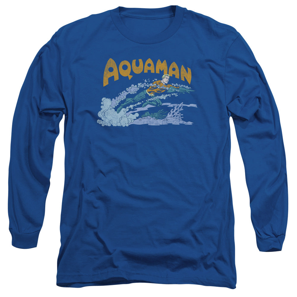 DC Comics Aqua Swim Mens Long Sleeve Shirt Royal Blue Officially Licensed