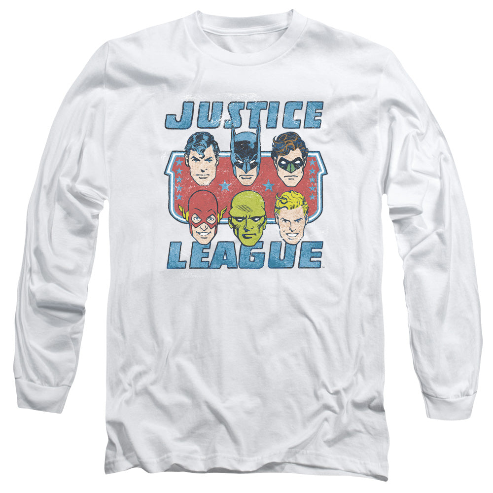 DC Comics Faces of Justice Mens Long Sleeve Shirt White Officially Licensed