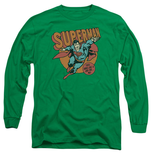 DC Comics Job for Me Mens Long Sleeve Shirt Kelly Green Officially Licensed