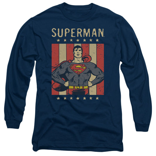 DC Comics Retro Liberty Mens Long Sleeve Shirt Navy Blue Officially Licensed