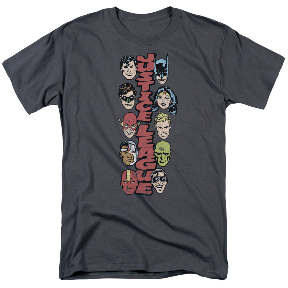 DC Comics Stacked Justice Mens T Shirt Charcoal Officially Licensed