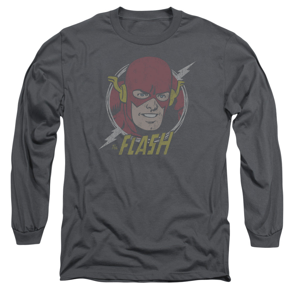 Dc Flash Vintage Voltage Mens Long Sleeve Shirt Charcoal Officially Licensed