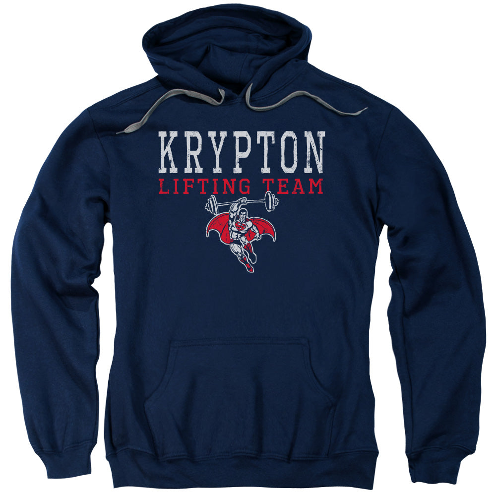 DC Comics Krpton Lifting Mens Hoodie Navy Blue Officially Licensed