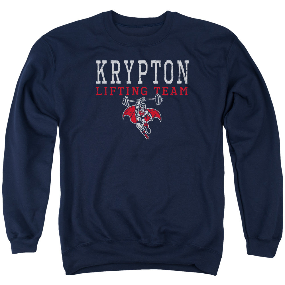 DC Comics Krpton Lifting Mens Crewneck Sweatshirt Navy Blue Officially Licensed