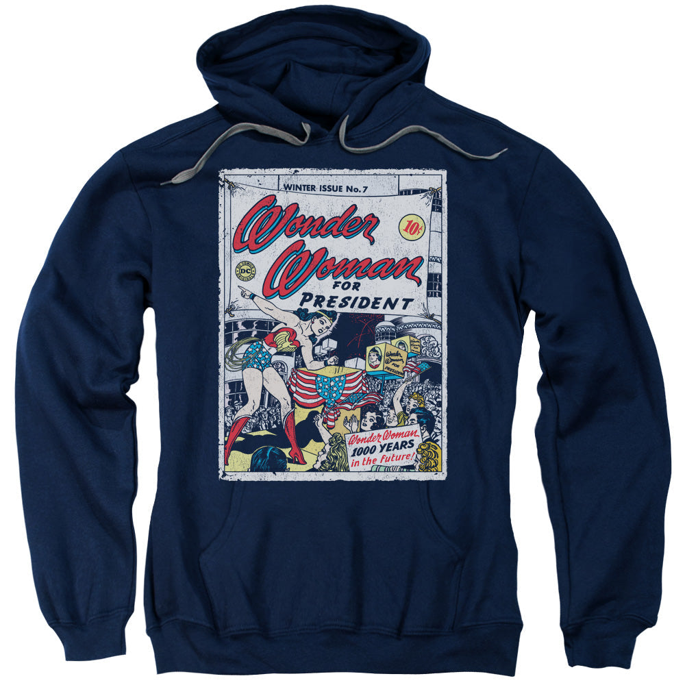DC Comics Ww for President Mens Hoodie Navy Blue Officially Licensed