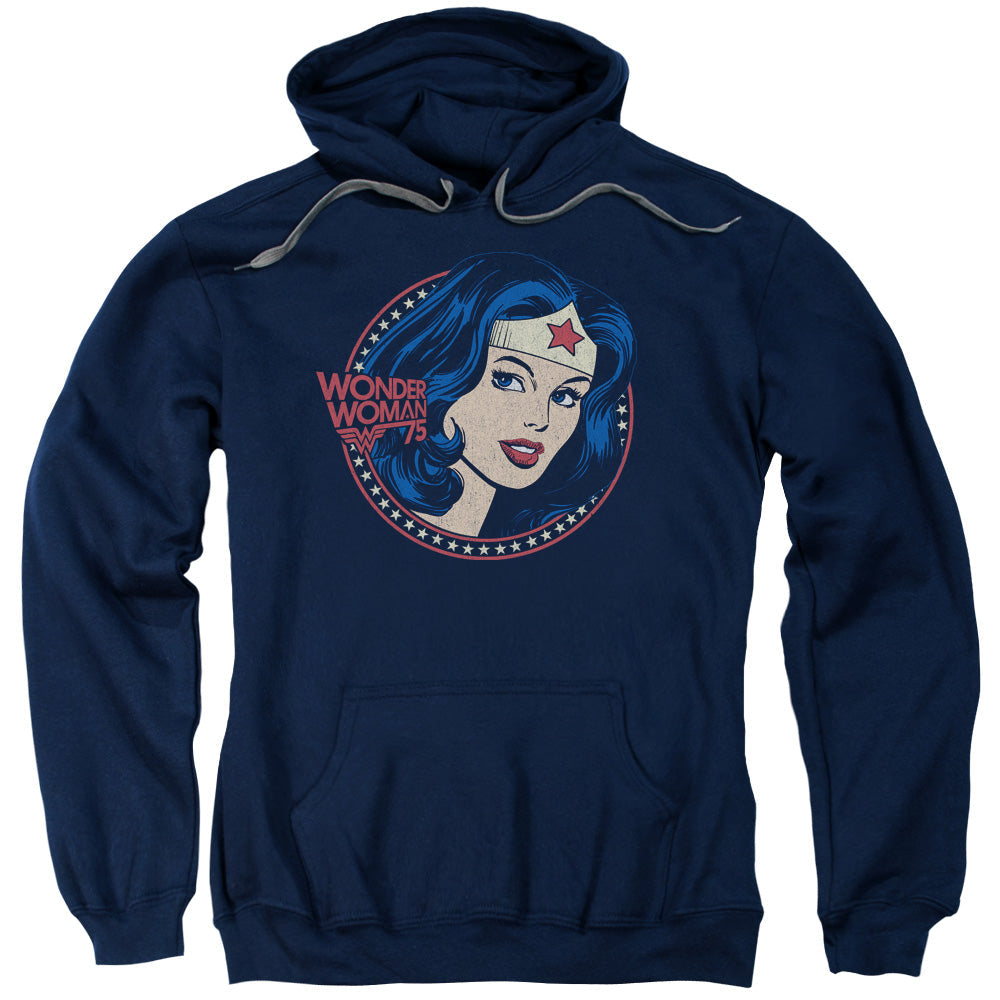 DC Comics WW75 Starburst Portrait Mens Hoodie Navy Blue Officially Licensed