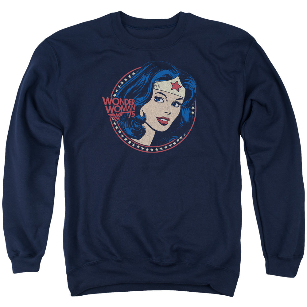 DC Comics WW75 Starburst Portrait Mens Crewneck Sweatshirt Navy Blue Officially Licensed