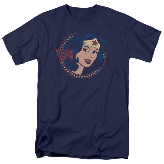 DC Comics Wonder Woman 75 Starburst Portrait Mens T Shirt Navy Blue Officially Licensed