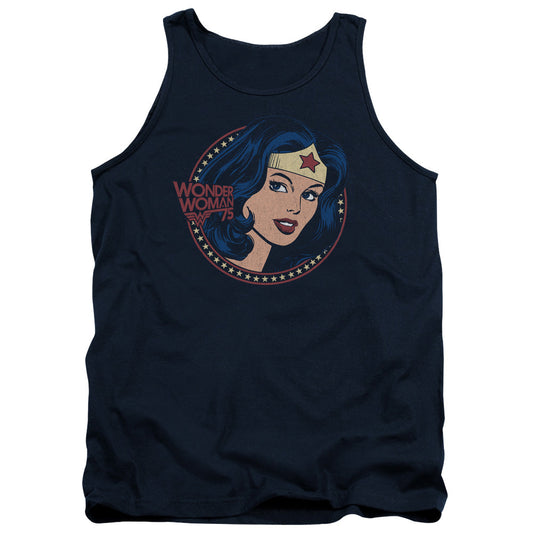 DC Comics WW75 Starburst Portrait Mens Tank Top Shirt Navy Blue Officially Licensed