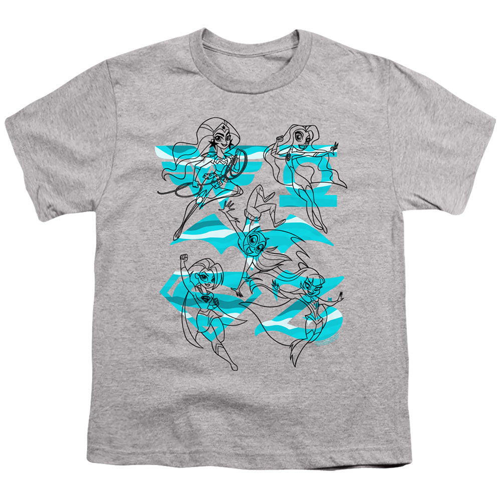 Dc Superhero Girls Line Art Group Kids Youth T Shirt Athletic Heather Officially Licensed