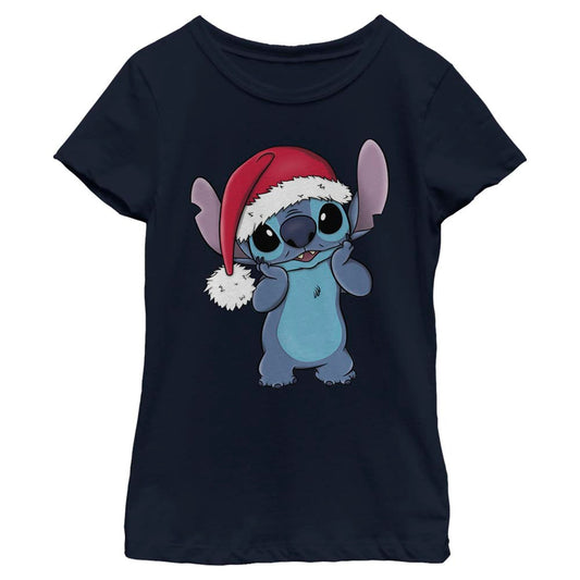Disney Stitch Wearing Santa Hat Girls Kids T Shirt