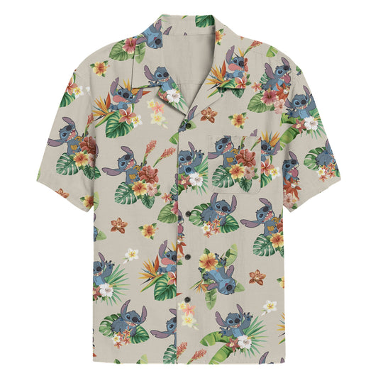 Disney Stitch Tropical Mens Button Up Woven Shirt