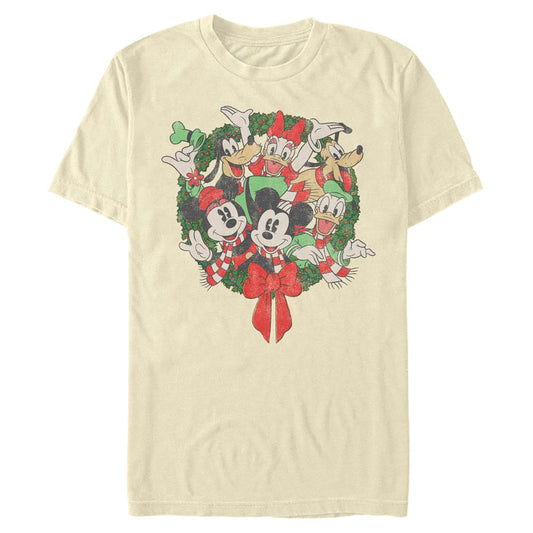Disney Christmas Group Shot Wreath Mens T Shirt