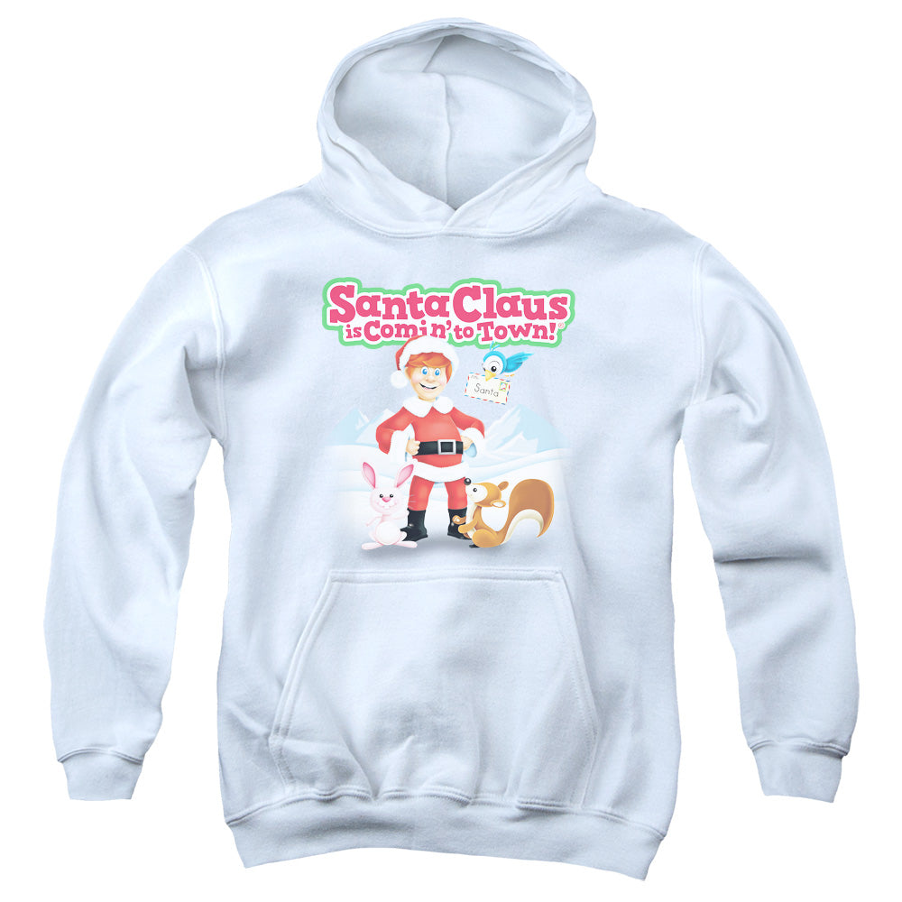 Santa Claus is Comin to Town Animal Friends Kids Youth Hoodie White Officially Licensed