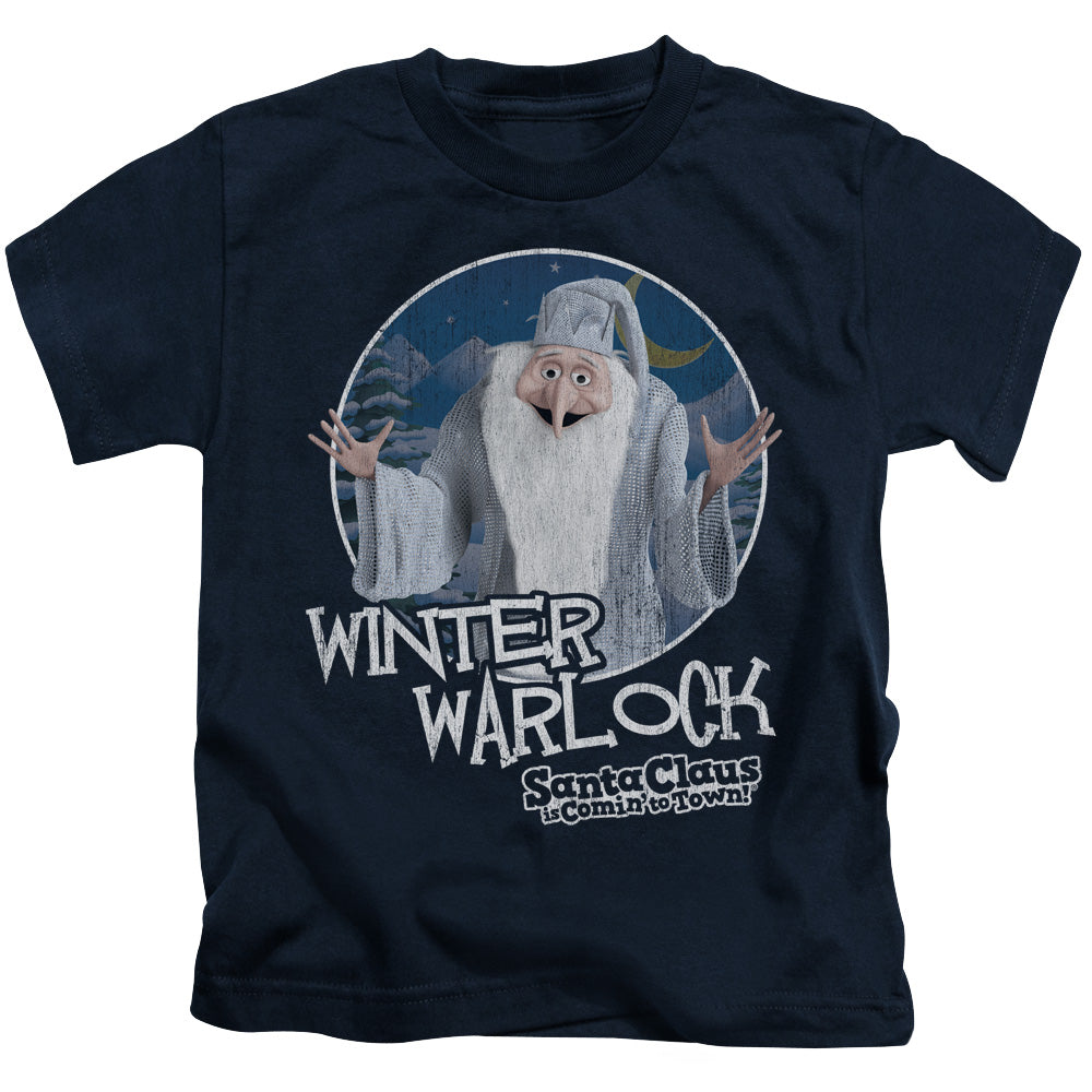 Santa Claus is Comin to Town Winter Warlock Juvenile Kids Youth T Shirt Navy Blue Officially Licensed