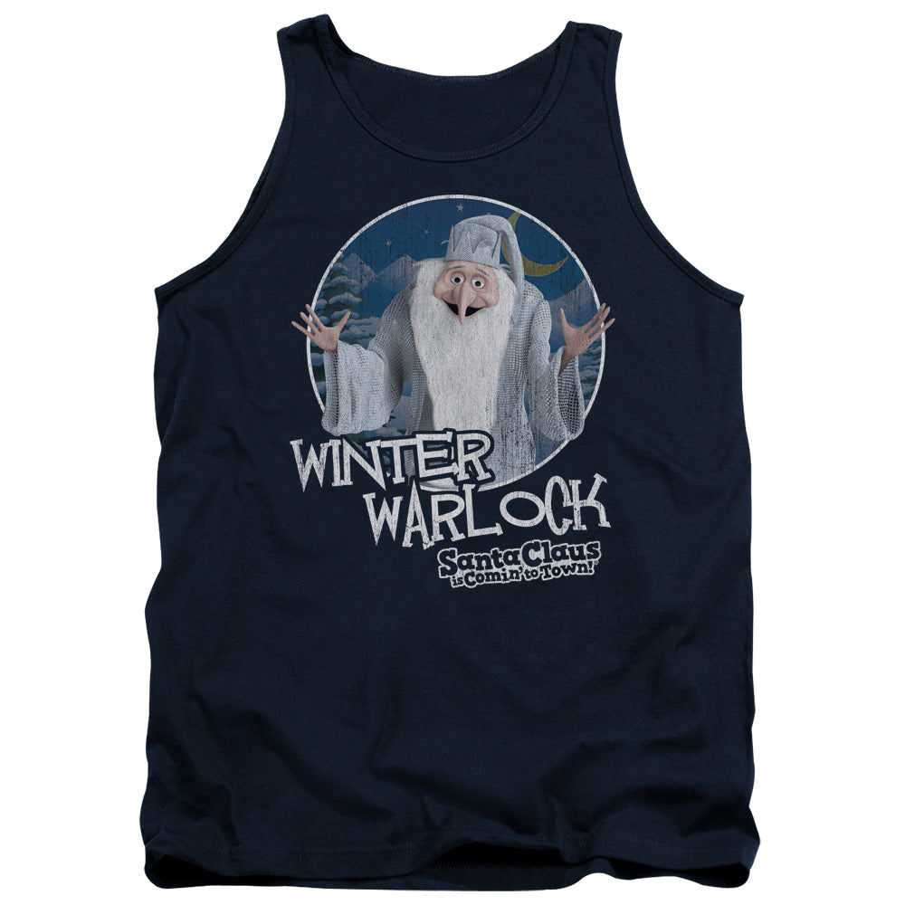 Santa Claus is Comin to Town Winter Warlock Mens Tank Top Shirt Navy Blue Officially Licensed