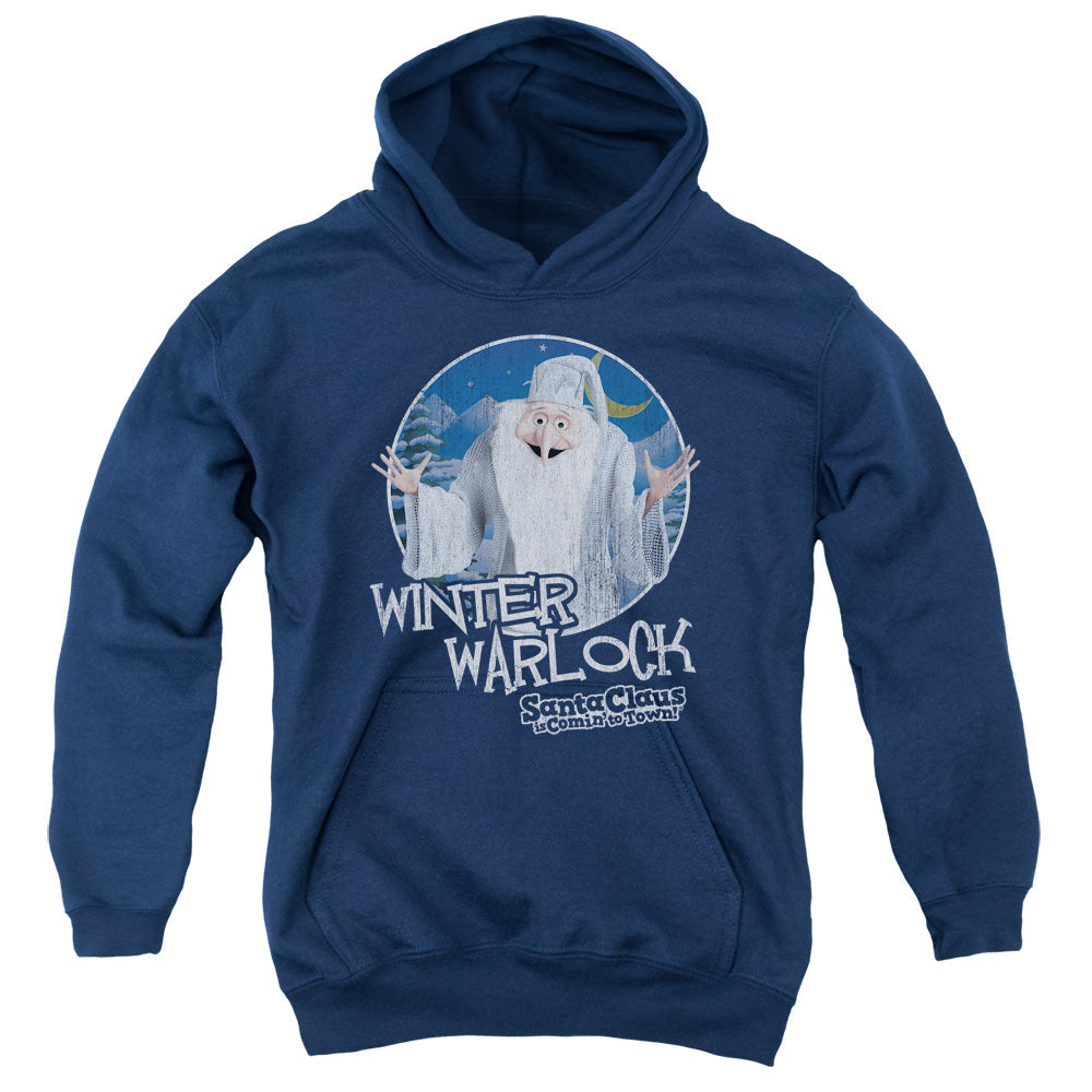 Santa Claus is Comin to Town Winter Warlock Kids Youth Hoodie Navy Blue Officially Licensed