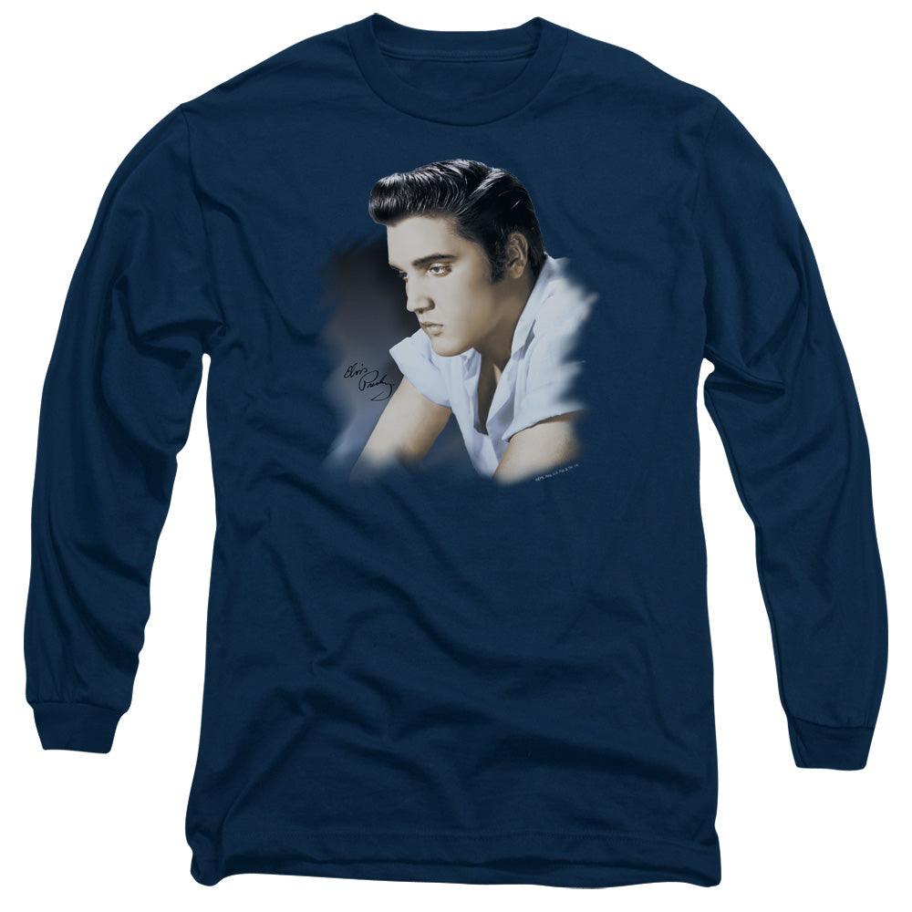 Elvis Presley Blue Profile Mens Long Sleeve Shirt Navy Blue Officially Licensed