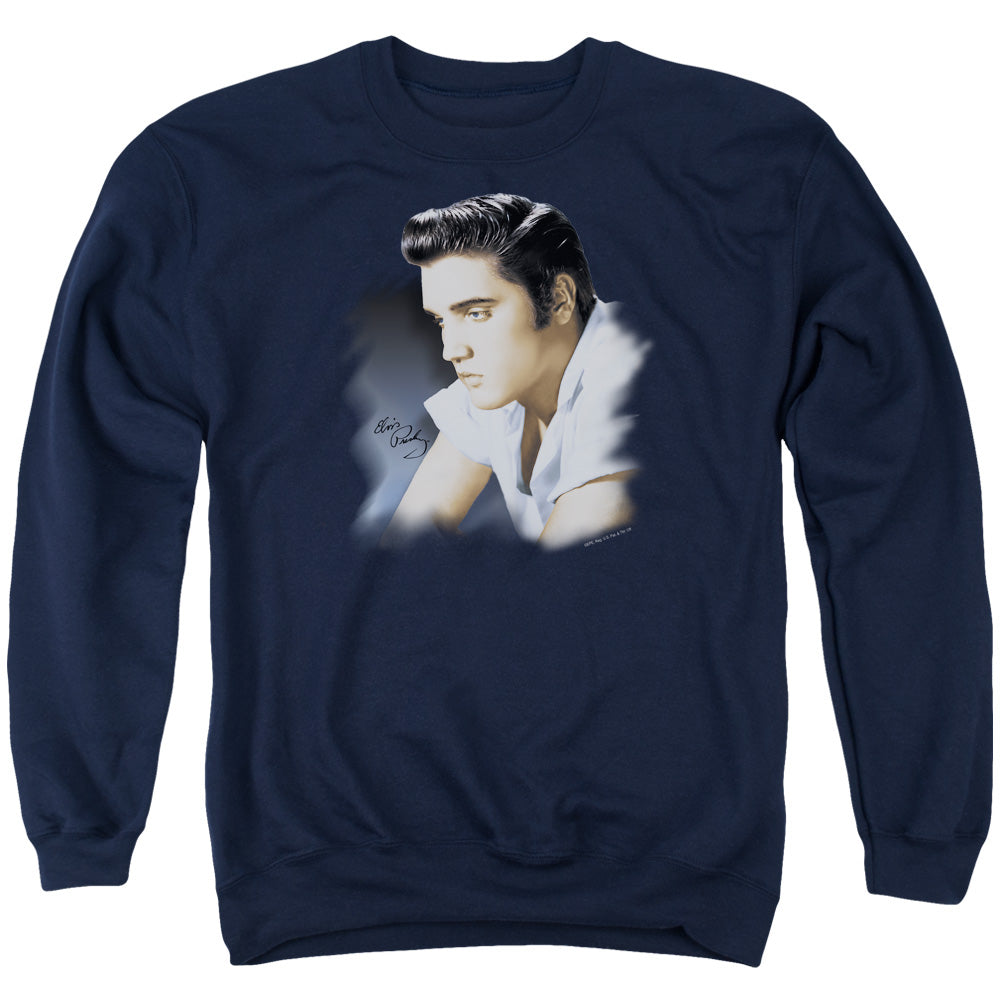 Elvis Presley Blue Profile Mens Crewneck Sweatshirt Navy Blue Officially Licensed